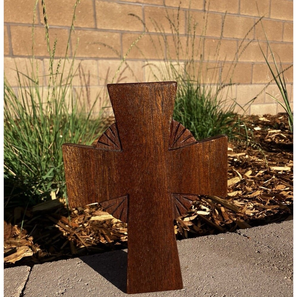 8.5”x6.5” Hand Carved Solid Wood Cross 2016 Artist Signed Nino Hanging Decor